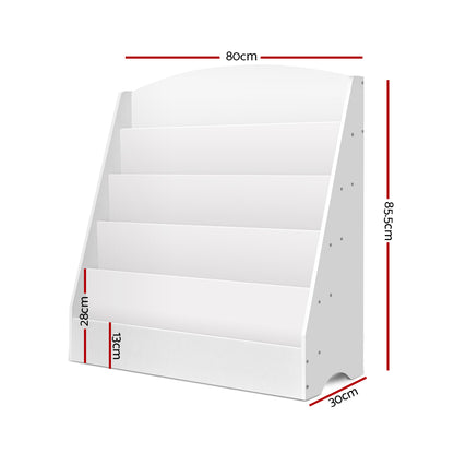 5 Tiers Kids Bookshelf Magazine Shelf Organiser Bookcase Display Rack White