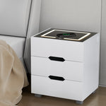 Smart Bedside Table 3 Drawers With Wireless Charging Ports Led White Adad