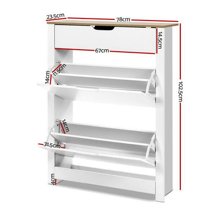 Sleek Shoe Rack Cabinet - 16 Pairs White