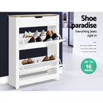 Sleek Shoe Rack Cabinet - 16 Pairs White