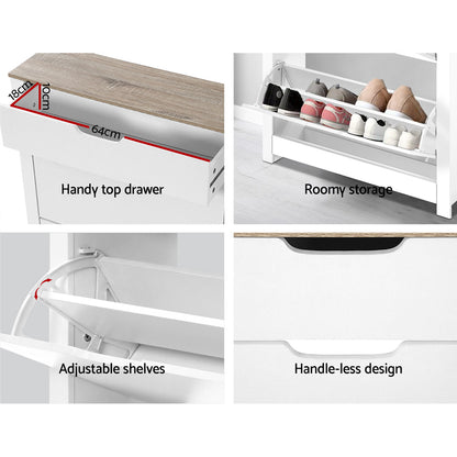 Sleek Shoe Rack Cabinet - 16 Pairs White