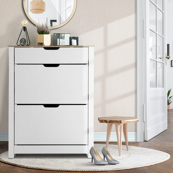  Sleek Shoe Rack Cabinet - 16 Pairs White