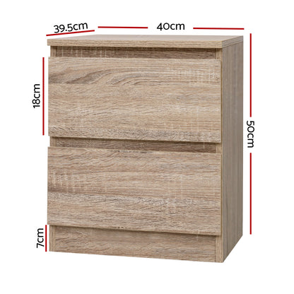 Bedside Table 2 Drawers - Pepe Oak