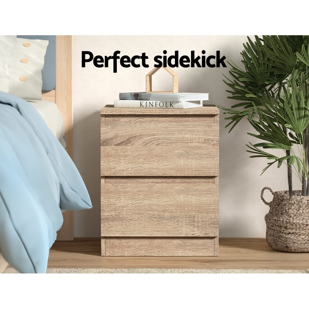 Bedside Table 2 Drawers Oak 40x39.5x50cm