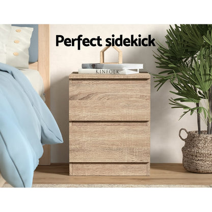 Bedside Table 2 Drawers Oak 40x39.5x50cm