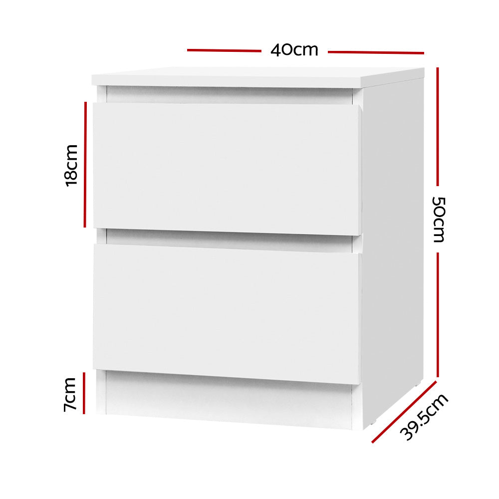 Bedside Table 2 Drawers - Pepe White