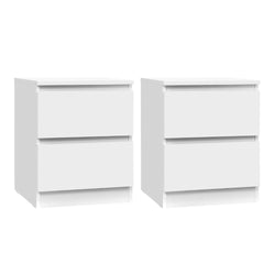 2x Bedside Table 2 Drawers - White