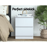 2x Bedside Table 2 Drawers - White