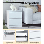 2x Bedside Table 2 Drawers - White