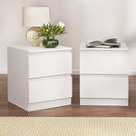 2x Bedside Table 2 Drawers - White