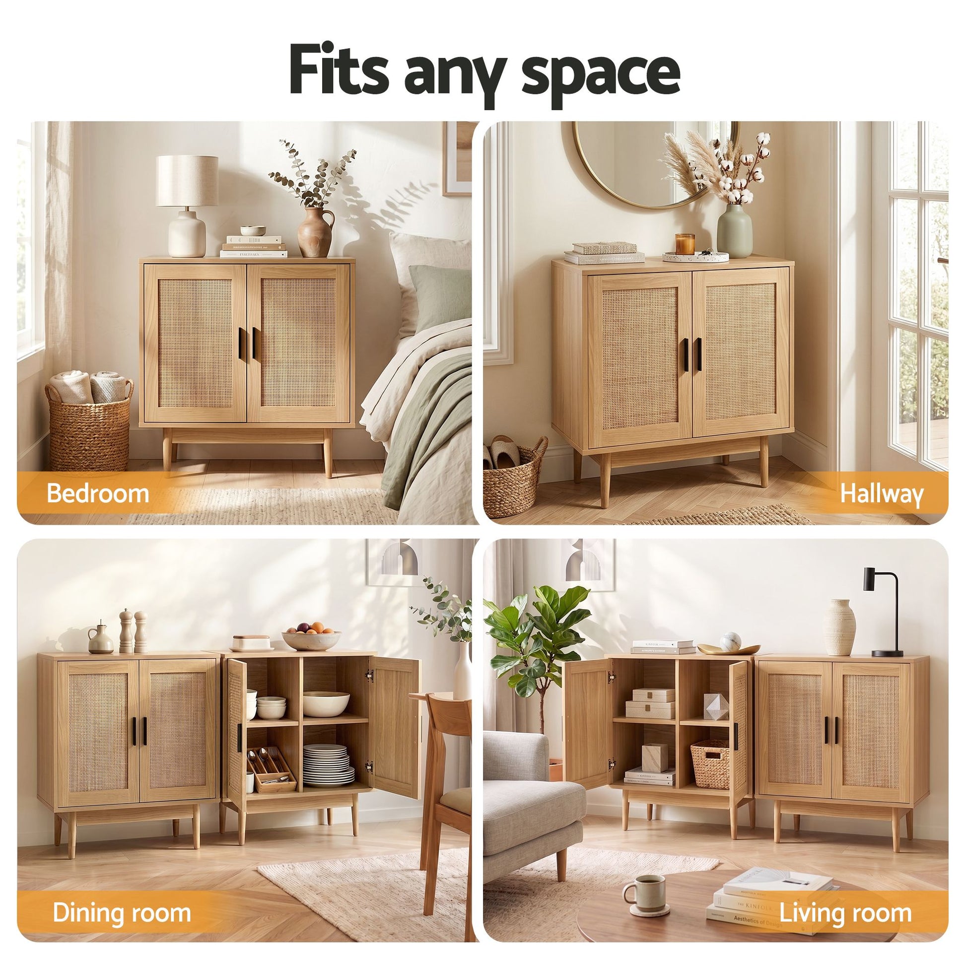 Rattan Buffet Sideboard Cabinet Set of 2 | HomeAndLiving - 10
