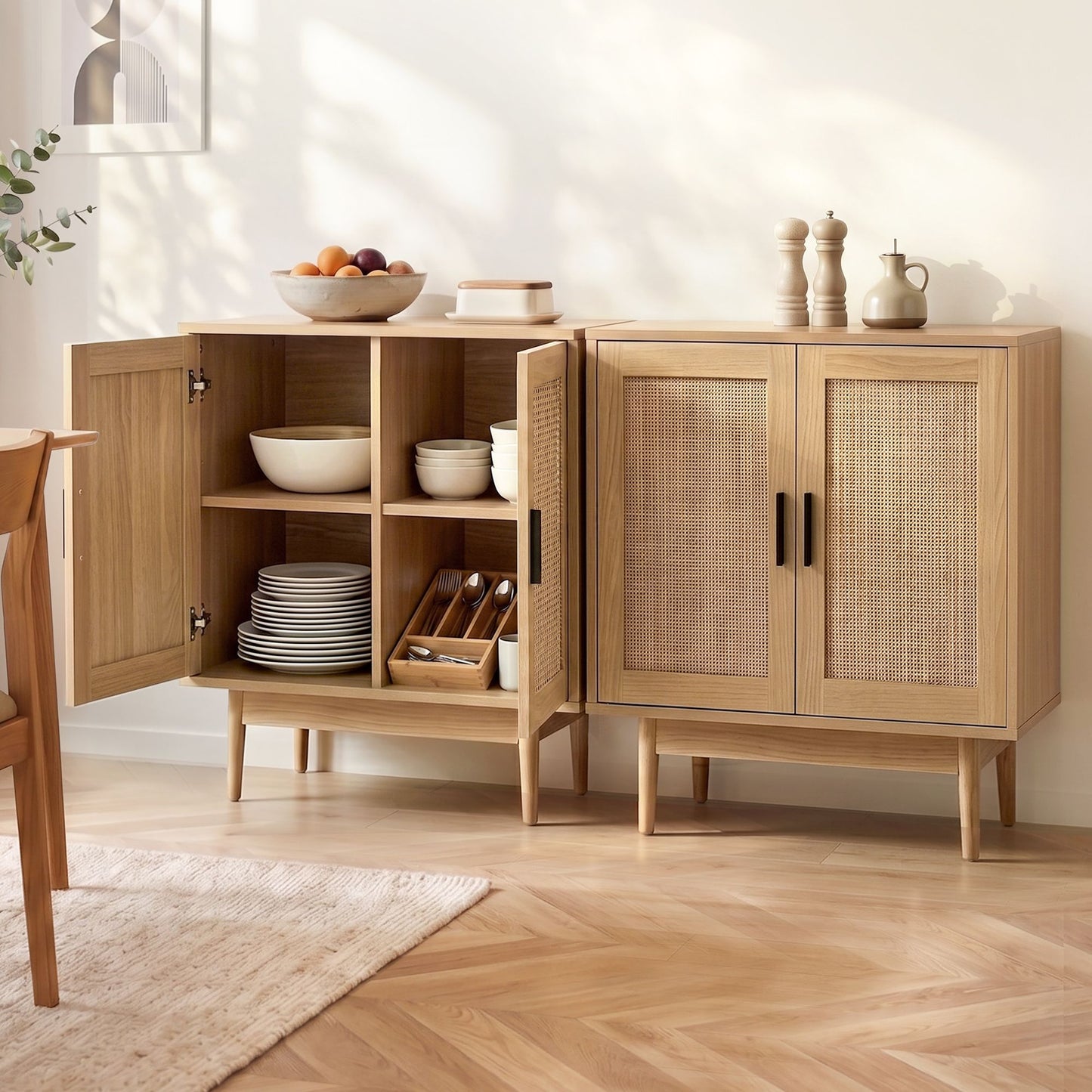 Rattan Buffet Sideboard Cabinet Set of 2 | HomeAndLiving