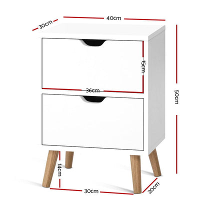 Bedside Table 2 Drawers - Boden White