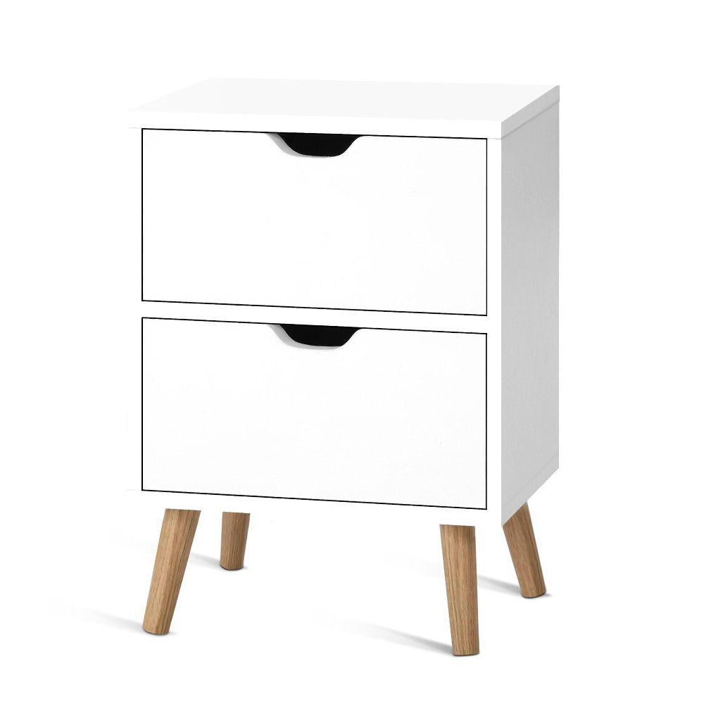 Bedside Table 2 Drawers - Boden White