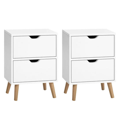 Bedside Table White 2 Drawers 40x30x50cm