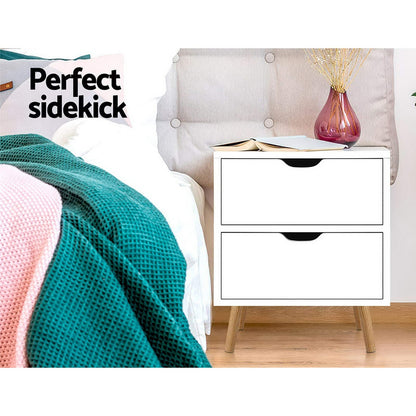Bedside Table White 2 Drawers 40x30x50cm