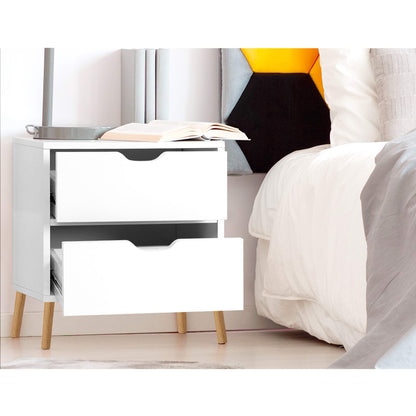 Bedside Table White 2 Drawers 40x30x50cm