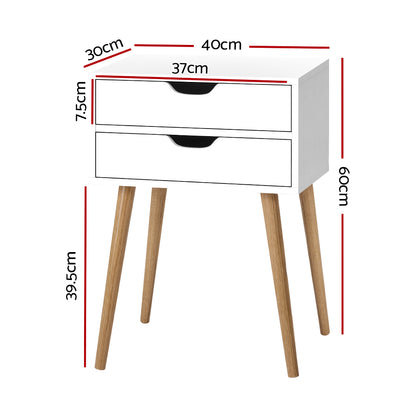 Bedside Table 2 Drawers - Bodie White