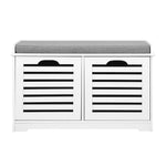 Fabric Shoe Bench With Drawers - White & Grey