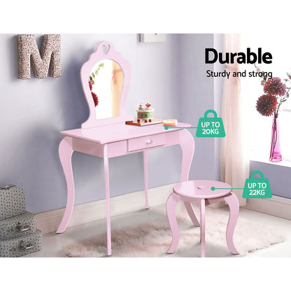 Elegant Kids Vanity Set with Mirror - Pink Dressing Table