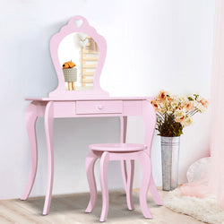 Elegant Kids Vanity Set with Mirror - Pink Dressing Table