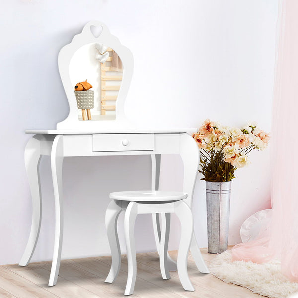  Kids Dressing Table Stool Set Vanity Mirror Princess Children Makeup White