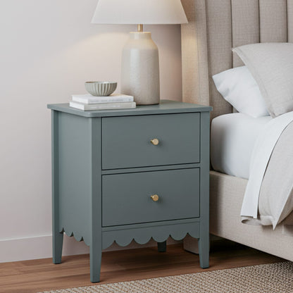 Green Bedside Table 2 Drawers 40x30x50cm