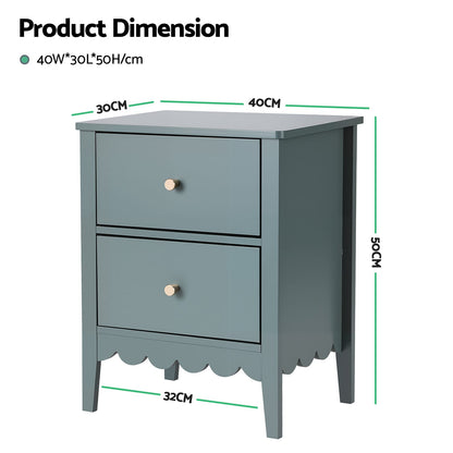 Green Bedside Table 2 Drawers 40x30x50cm