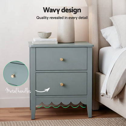 Green Bedside Table 2 Drawers 40x30x50cm