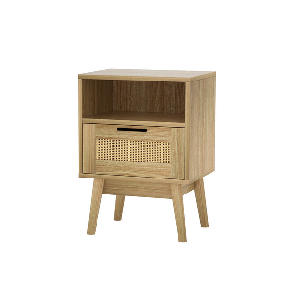  Rattan Bedside Table 1 Drawer With Shelf - Rei Oak