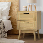 Rattan Bedside Table 2 Drawers Wood - Rie Oak