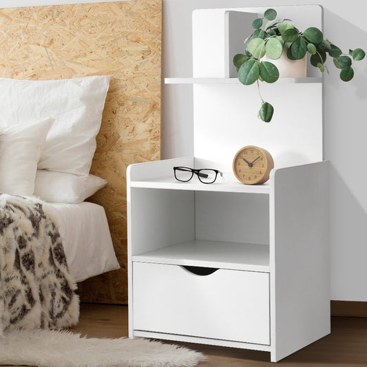Bedside Table 1 Drawer With Shelves - Evermore White