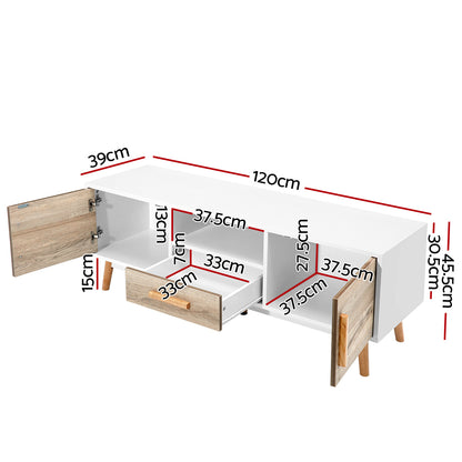 Tv Cabinet Entertainment Unit 120Cm Wood White Gino