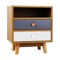 Bedside Table 2 Drawers With Shelf - Bertha Oak