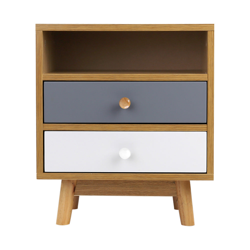 Bedside Table 2 Drawers With Shelf - Bertha Oak