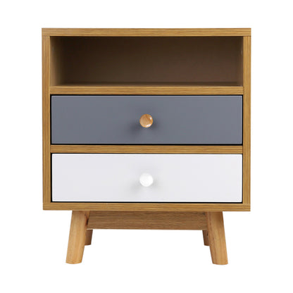 Bedside Table 2 Drawers With Shelf - Bertha Oak