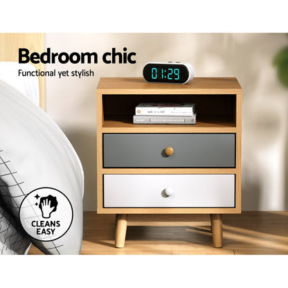 Bedside Table 2 Drawers With Shelf - Bertha Oak
