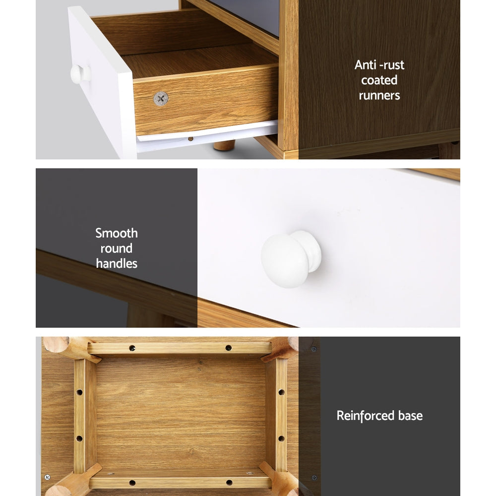 Bedside Table 2 Drawers With Shelf - Bertha Oak