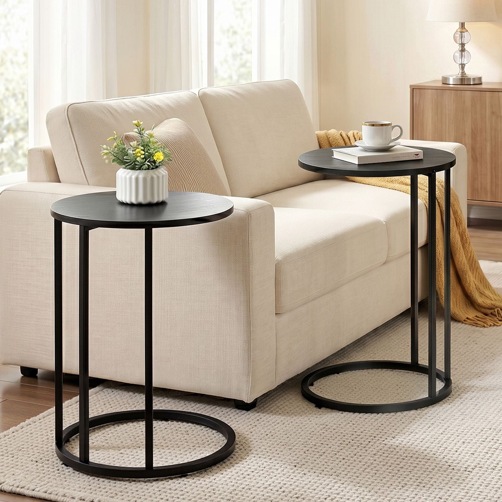 C Shaped Side Table Set of 2 Black Round | Home & Living