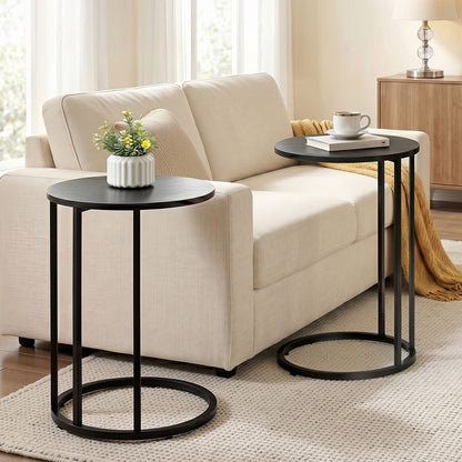 C Shaped Side Table Set of 2 Black Round | Home & Living