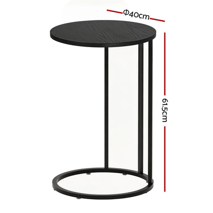 C Shaped Side Table Set of 2 Black Round | Home & Living - 2