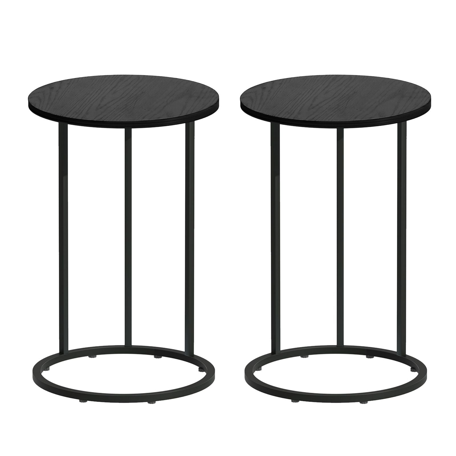 C Shaped Side Table Set of 2 Black Round | Home & Living - 3