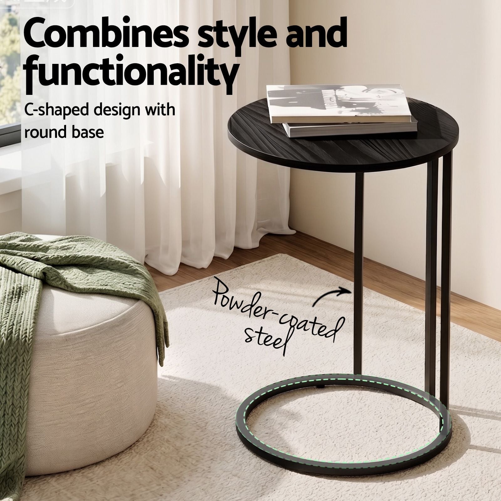C Shaped Side Table Set of 2 Black Round | Home & Living - 5