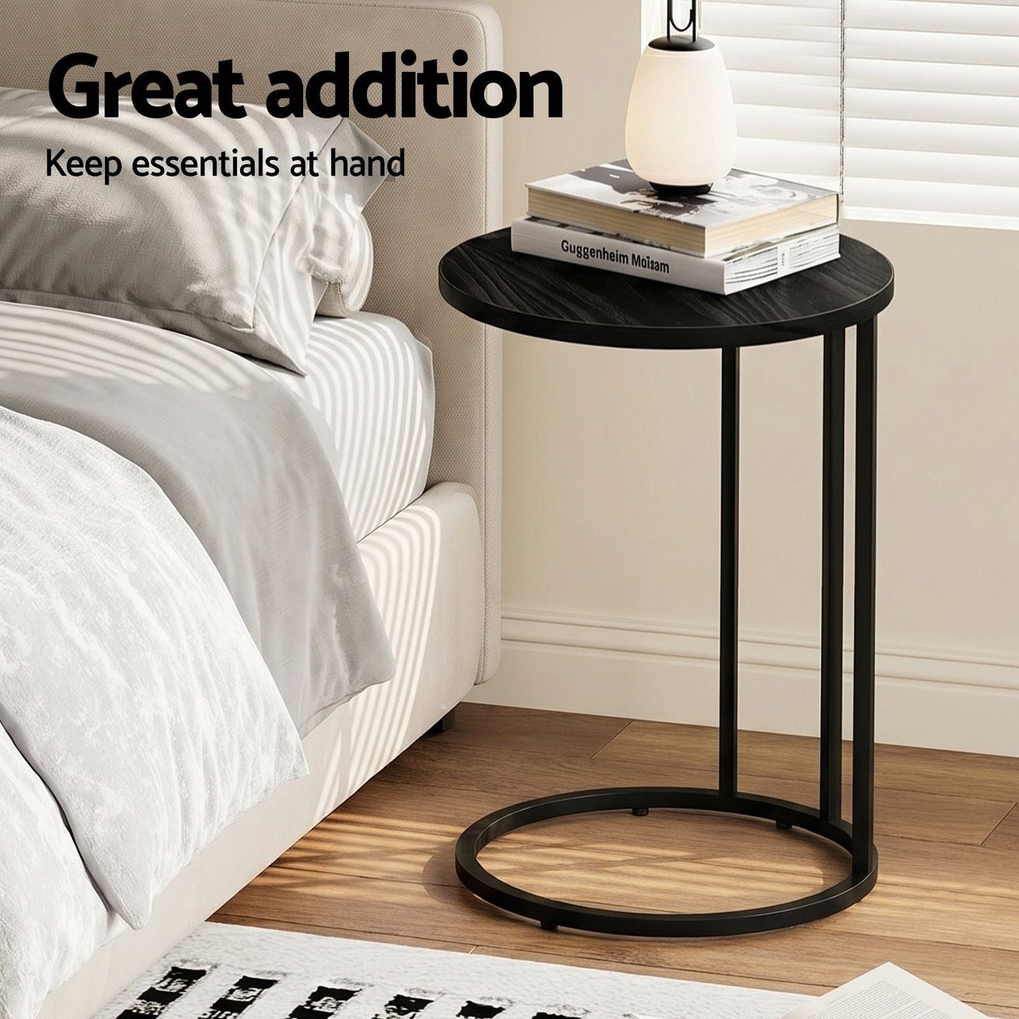 C Shaped Side Table Set of 2 Black Round | Home & Living - 6