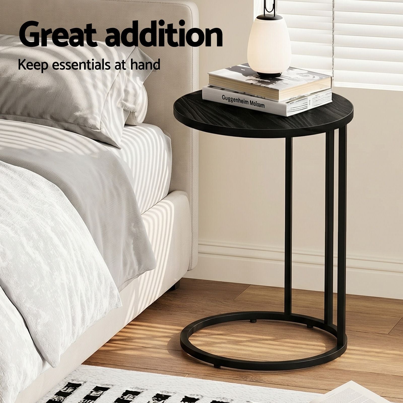 C Shaped Side Table Set of 2 Black Round | Home & Living - 6
