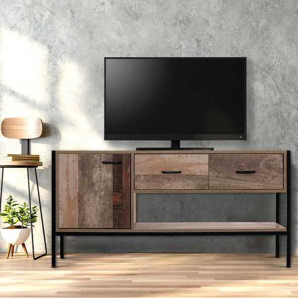  Tv Stand Entertainment Unit Storage Cabinet Industrial Rustic Wooden