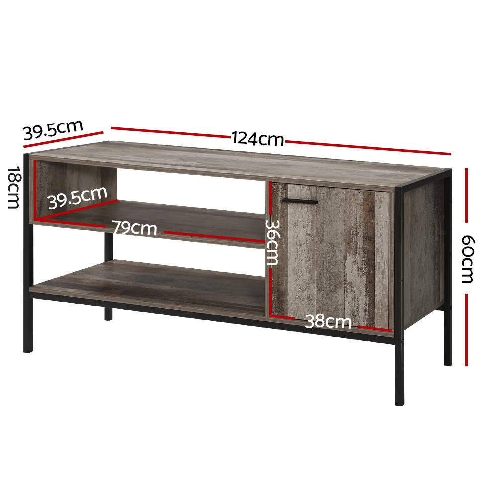 Tv Cabinet Entertainment Unit Stand Storage Wood Industrial Rustic 124Cm