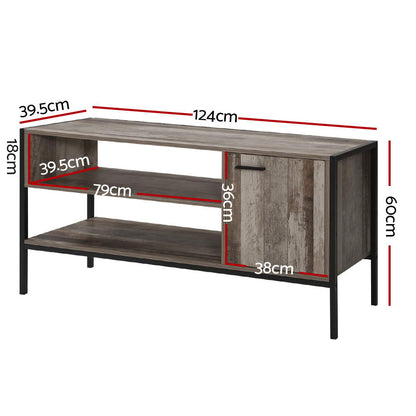 Tv Cabinet Entertainment Unit Stand Storage Wood Industrial Rustic 124Cm