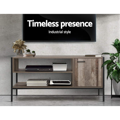 Tv Cabinet Entertainment Unit Stand Storage Wood Industrial Rustic 124Cm