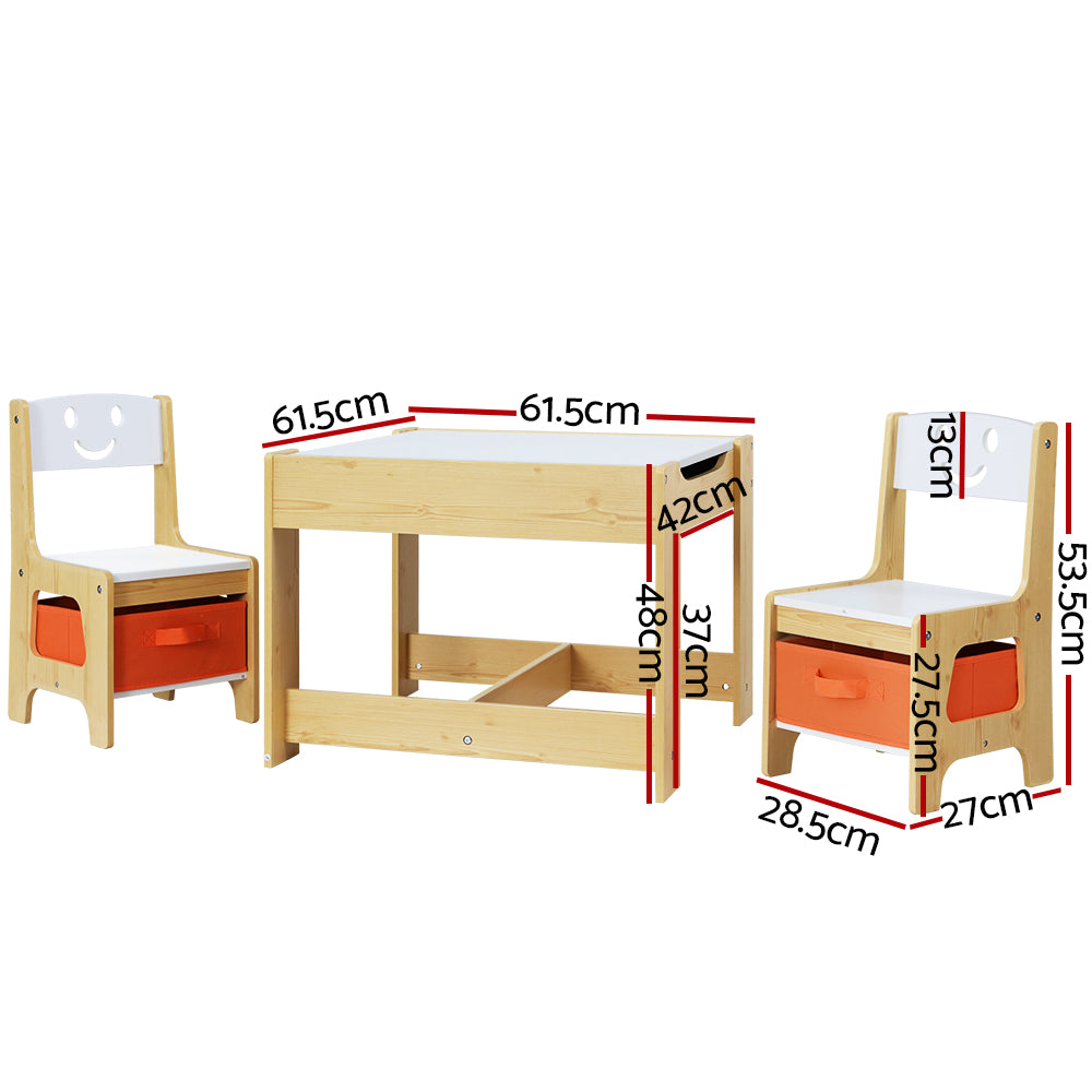 3Pcs Kids Table And Chairs Set Activity Chalkboard Toys Storage Box Desk